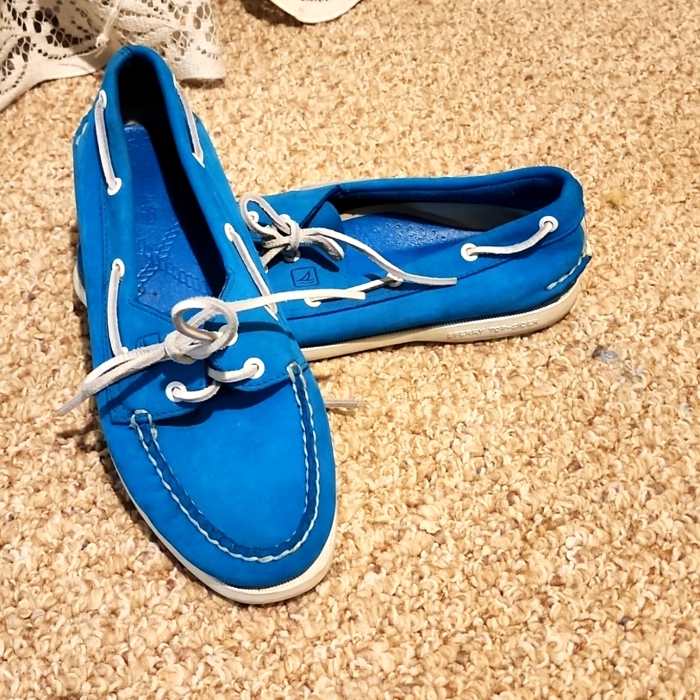Turquoise and White Sperry Topsiders Size 8M